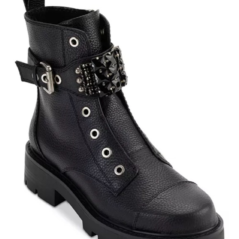 Karl Lagerfeld Black Leather Studded Ankle Boots Size 8 New